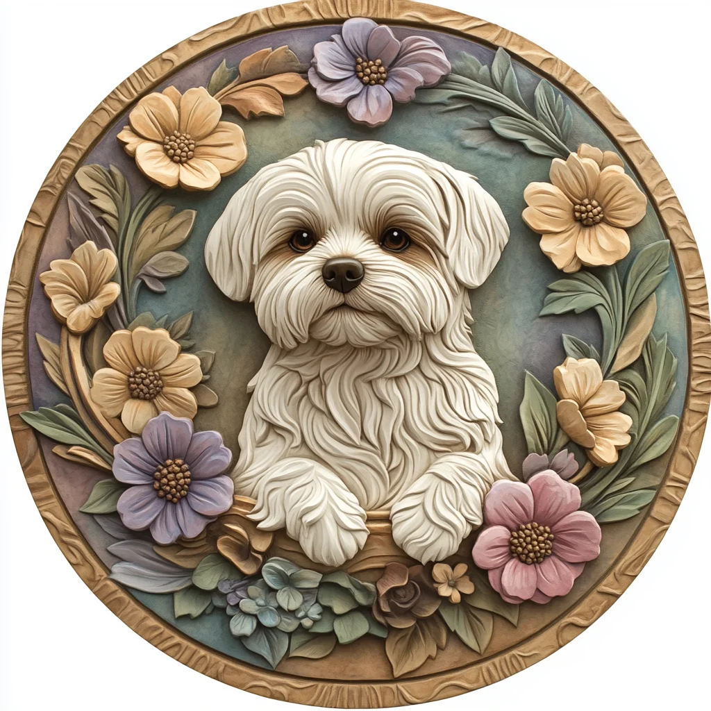 Customizable Maltese Dog Aluminum Decorative Paintings - 2D Printed Pet Ornaments, Unique Souvenir Tombstones