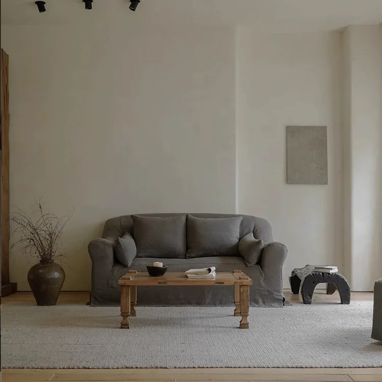 Linen fabric living room small apartment multi-person removable sofa apartment