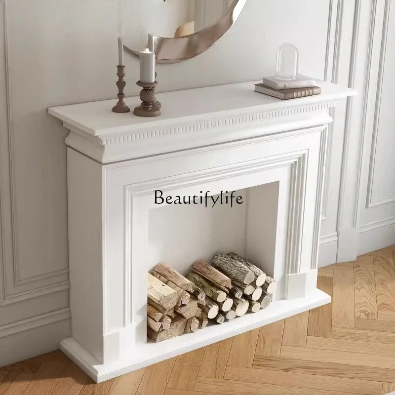 

01New French retro white mantel living room simple decorative cabinet