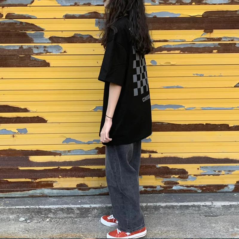 تي شيرت نسائي كوري فضفاض ort Sve تي شيرت Harajuku Sle متوسط الطول مستدير Ne Top مزيج من القطن والبوليستر والألياف اللدنة #4