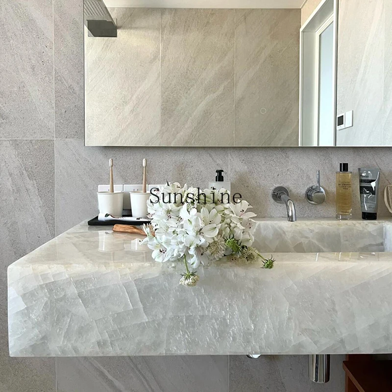 

Natural luxury stone integrated basin hand wash basin white crystal custom combination simple