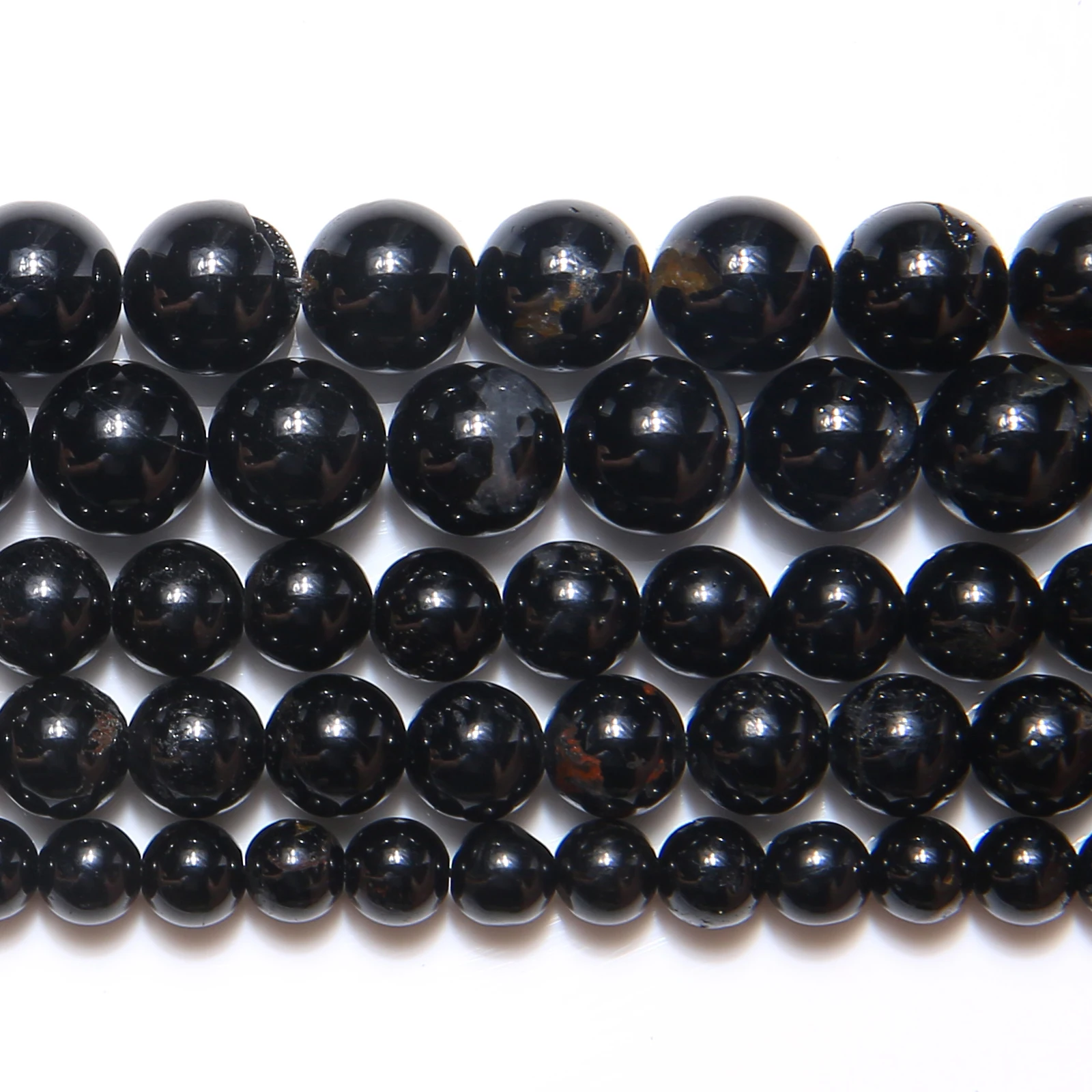 B quality Natural Genuine Black Tourmaline Stone Round Loose Beads 15\