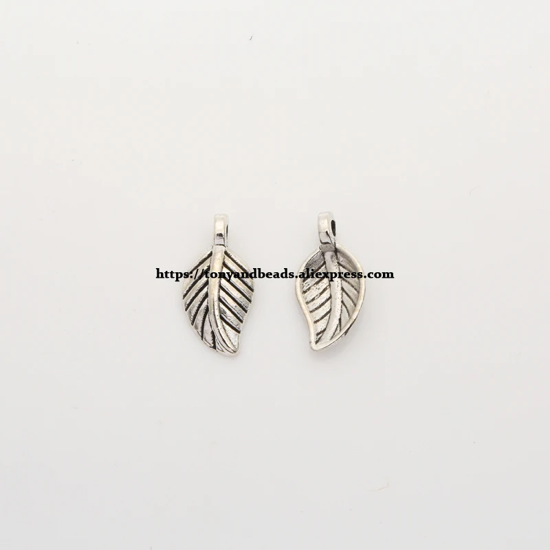 (50Pcs/Lot) Zinc Alloy Tibetan Silver European Charm 3D Leaf-Shape Pendant Size 14x7mm ZN7729B