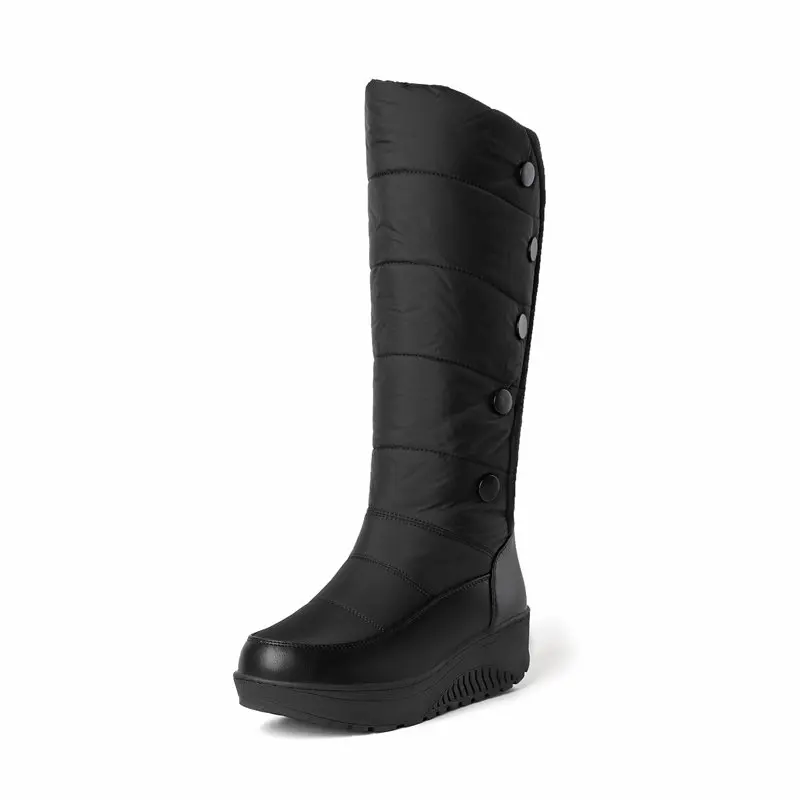 ASILETO stivali caldi invernali da donna punta tonda tacchi a spillo 4.5cm Slip on Button stivaletti alti al ginocchio impermeabili Casual taglia