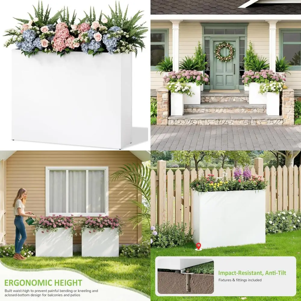 

Outdoor Tall Rectangular Planter Boxes for Patio and Porch - Weather-Resistant with Anti-Tipping Feature, 38W x 10.2D x 30H