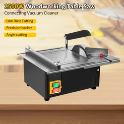 Mini Table Saw 2500W 340*280mm Woodworking Table Saw Stainless Steel Table Top with Angle Ruler and Adjustable Backing