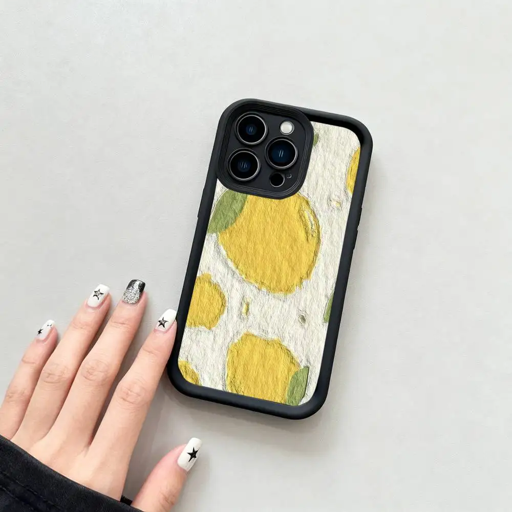 كريم الليمون لطيف جراب هاتف أسود متجمد آيفون 16 15 14 13 12 11 برو ماكس الغطاء الخلفي حالات