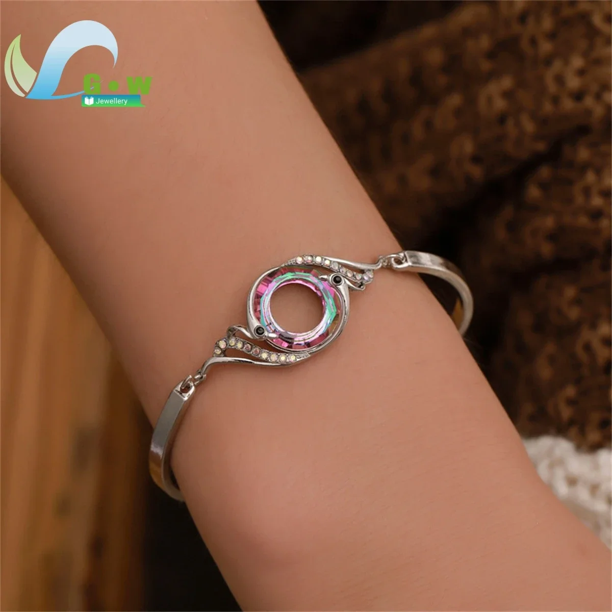 New Fashion Peacock Crystal Bracelet Adjustable Bangle Bracelet for Women 7