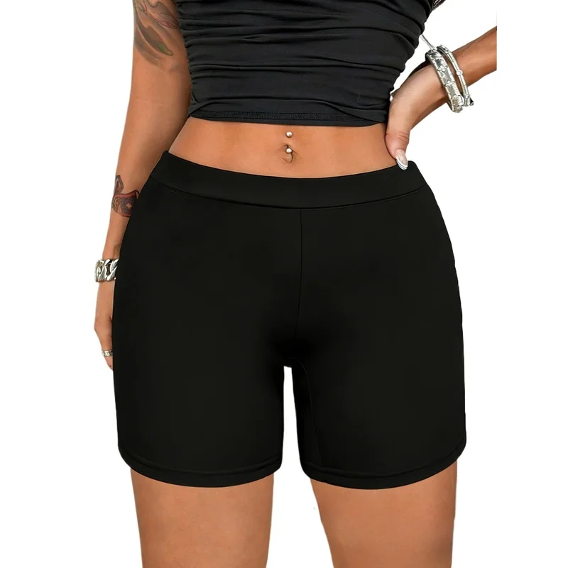

2026 Plus Size Black Soft Stretch Shorts Casual Daily Wear