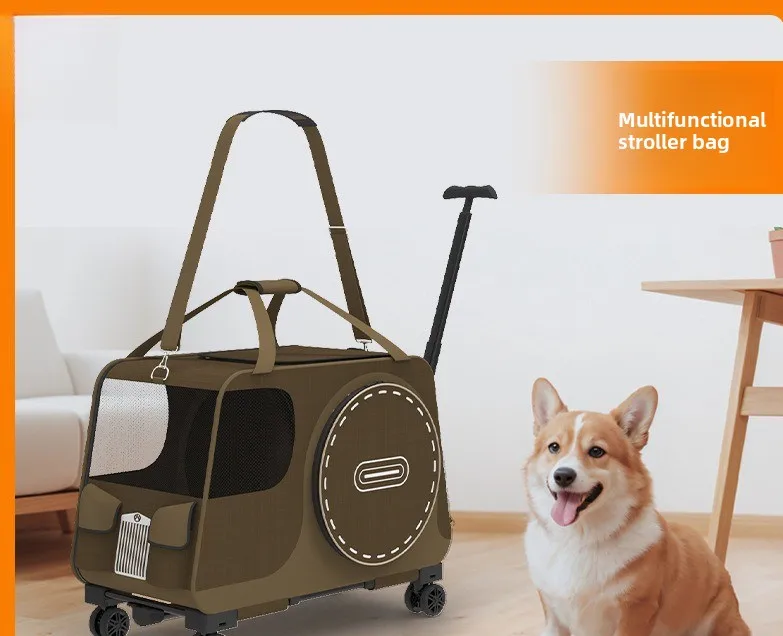 2-in-1 Pet Stroller and Carry Bag for Small Dogs Cats, Lightweight Travel Cart with Shoulder Strap, Pet Accessory