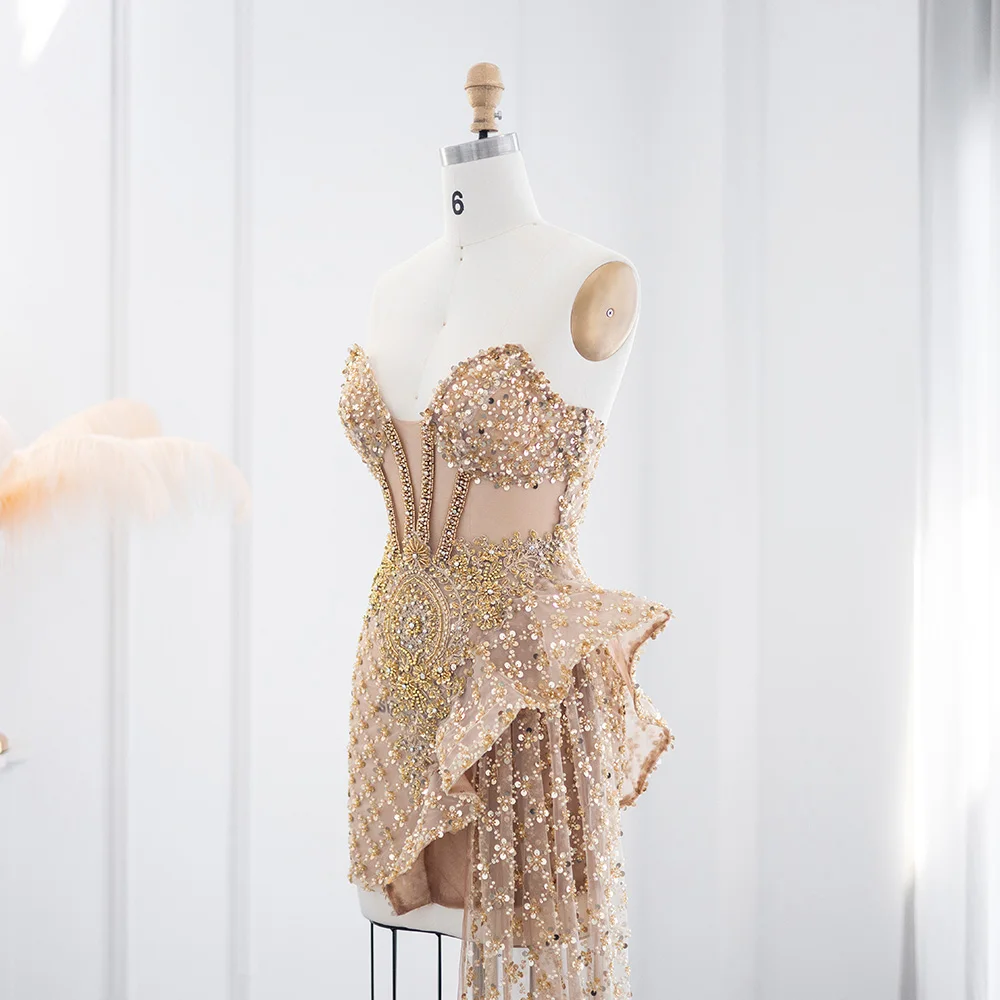 シャロンはゴールドセクシーなスパンコールショートミニスカートウエディングドレス黒人女の子のためのカクテルドレス RM002 カスタマイズ