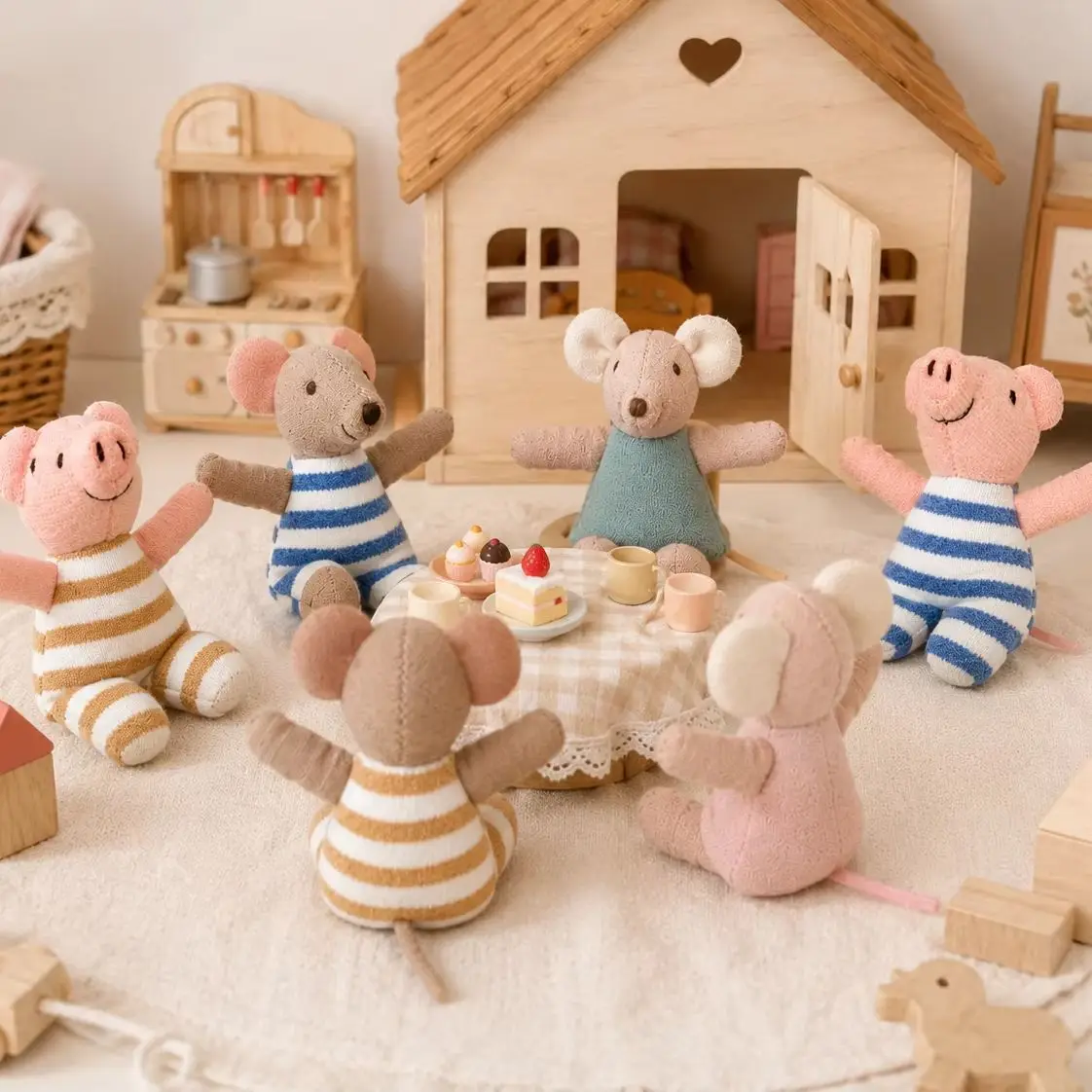 Handgefertigte Stoffpuppen im nordischen Stil, niedliche Schweinchen- und Maus-Plüschtiere, Spielzeug für Kinder-Rollenspiele, Geschenke zur Heimdekoration
