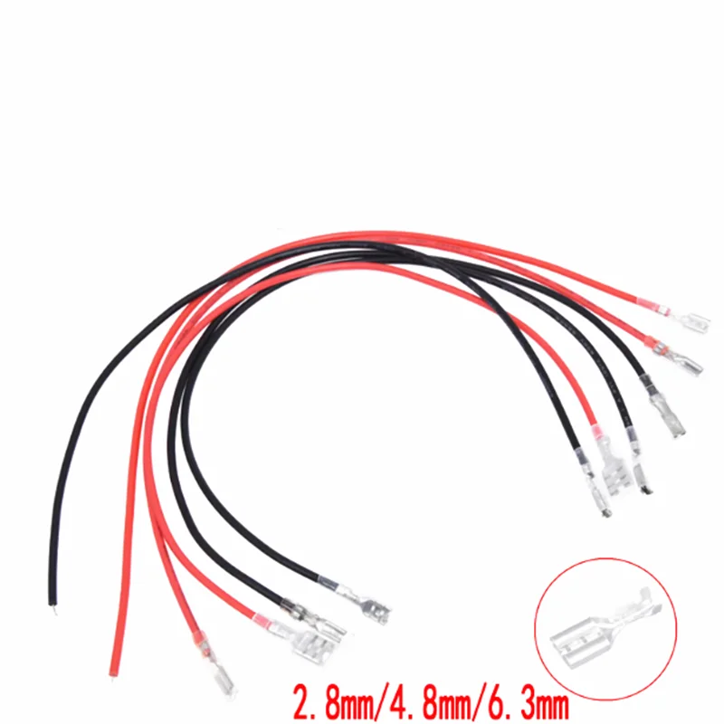 10pcs 20CM 2.8MM/4.8MM/6.3mm 2.8/4.8/6.3 Single head female Spade Crimp Terminal Connector with wire red black for rocker switch