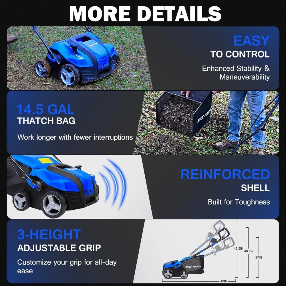 Elektrischer 16-Zoll-Verkleinerungs-Verkleinerer mit Kupfermotor mit 15 Ampere, Tiefenregelung in 5 Positionen, 14,5 Gallonen Stroh-Sammelbeutel