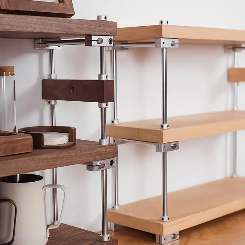 

Optical axis desktop shelf DIY medieval industrial style dining table tea cup storage shelf custom solid wood coffee corner