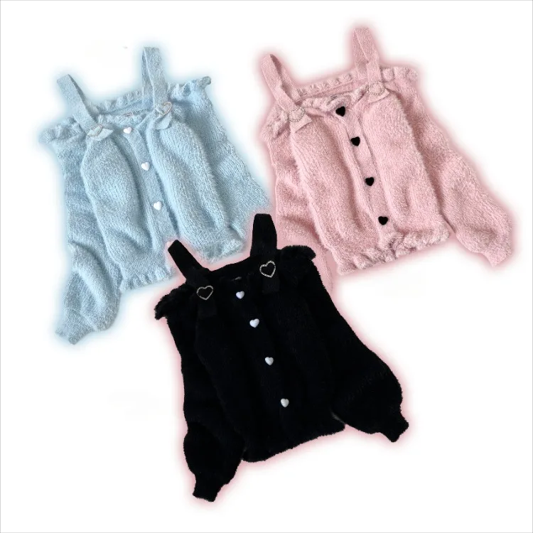 Japanese Lolita Off Shoulder Sweet Knitted Sweater Women Kawaii Cute Heart Button Y2k Jumper Fairy Slash Neck Aesthetic Pullover