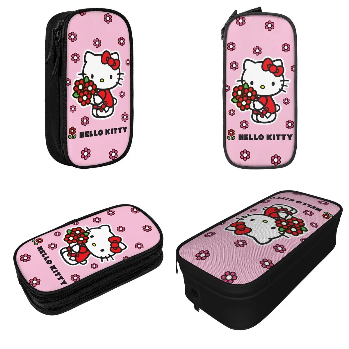 Hello Kitty Flowers Floral Pencil Case Cute Cartoon Pen Box Bag Kids Large Storage School Supplies Zipper Pencilcases Stationery