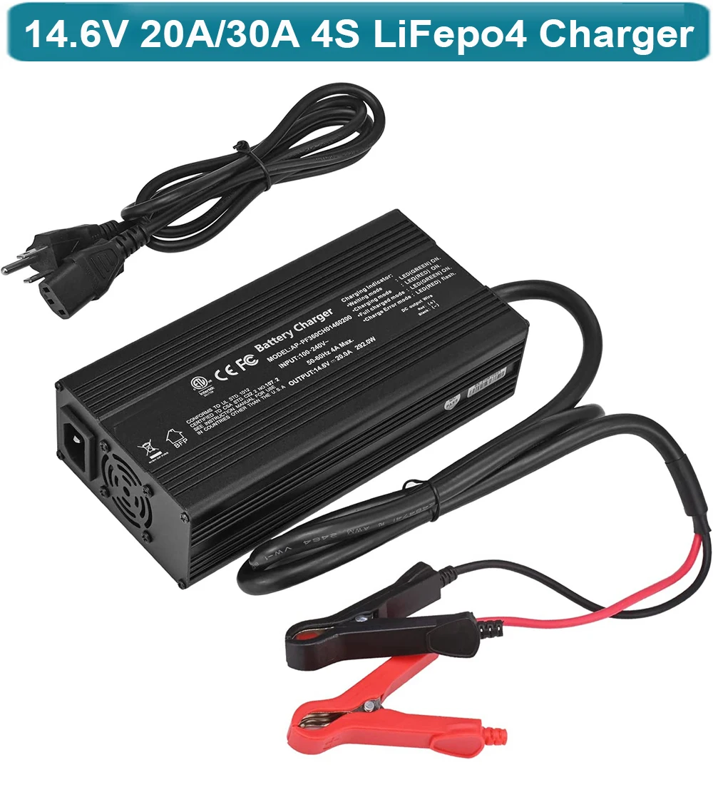 12V 20A LifePO4 Car Battery Charger 14.6V Smart Charger Maintainer for LiFePO4 Lithium-Iron Deep Cycle Rechargeable Batteries