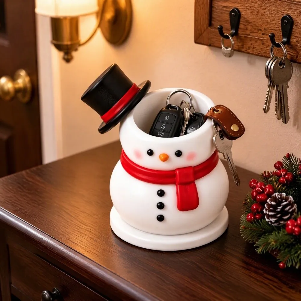 Resin Snowman Storage Holder Decorative Snowman Figurine Snowman Pen Holder Craft Succulent Potted Plant Christmas Desk Decor