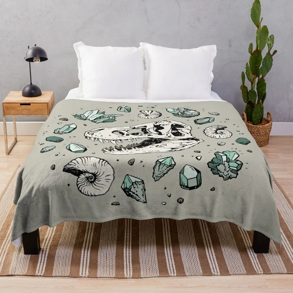 

Geo-rex Vortex Aquamarine Dinosaur Skull Fossil Art Throw Blanket Winter beds Plaid Camping Blankets