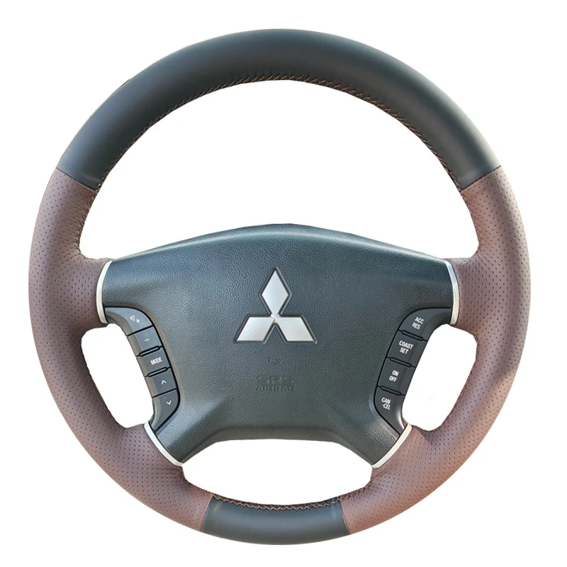 

Hand-stitched renovation wear-resistant black Leather car steering wheel cover for Mitsubishi ZINGER 2008-2011 Pajero 2009-2020