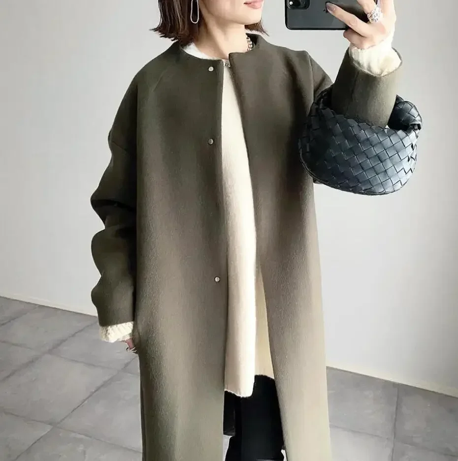 

Loose Slim Casual Simple Autumn Winter Straight Cylinder Coat Pure Color Large Clothes Women Cotton Polyester Fabric