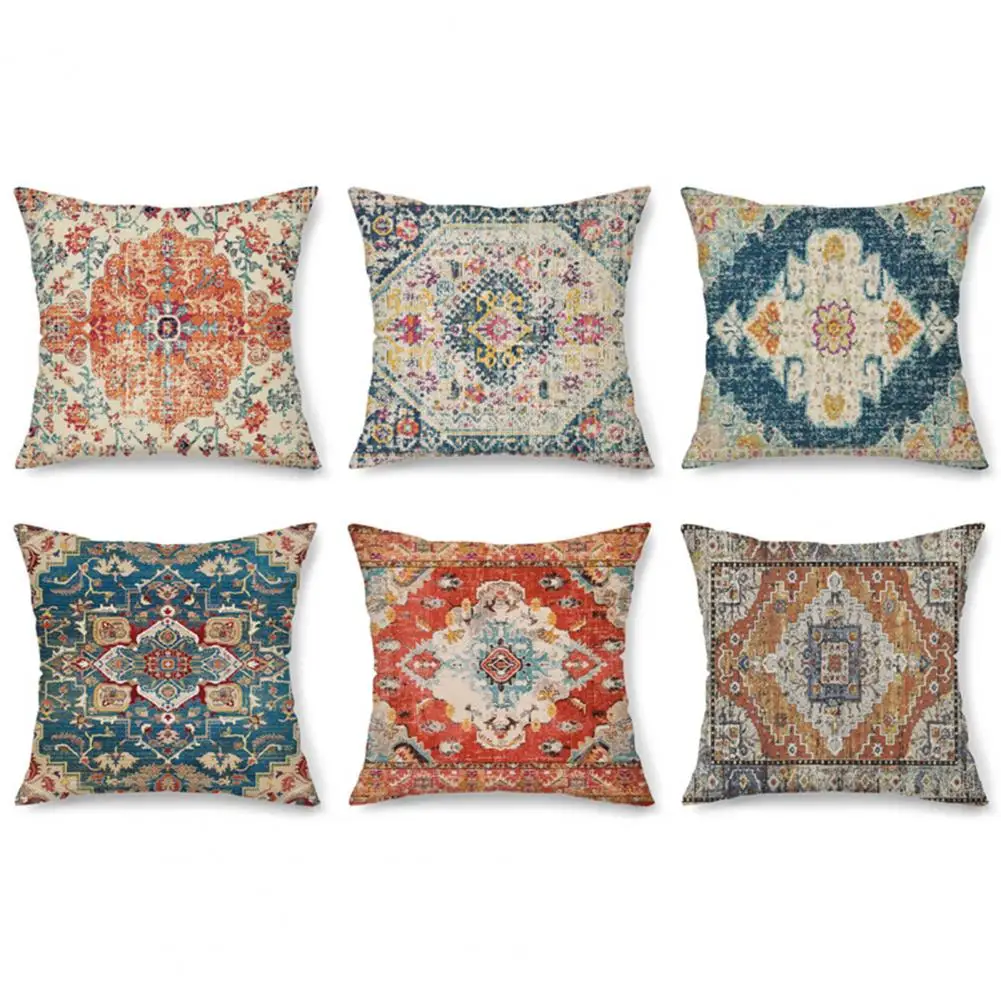 Boho Style Pillowcase Throw Pillow Cover Zipper Design Cushion Case Rococo Persian Reversible Pattern For Couch Sofa Bed Decor