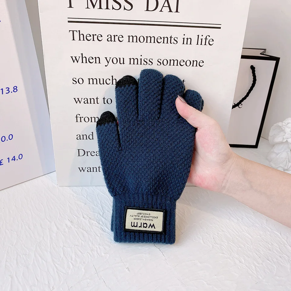 قفازات شتوية محبوكة على الموضة للرجال تعمل باللمس قفازات حرارية دافئة مضادة للانزلاق لركوب الدراجات والعمل والمدرسة خيار هدية أنيق