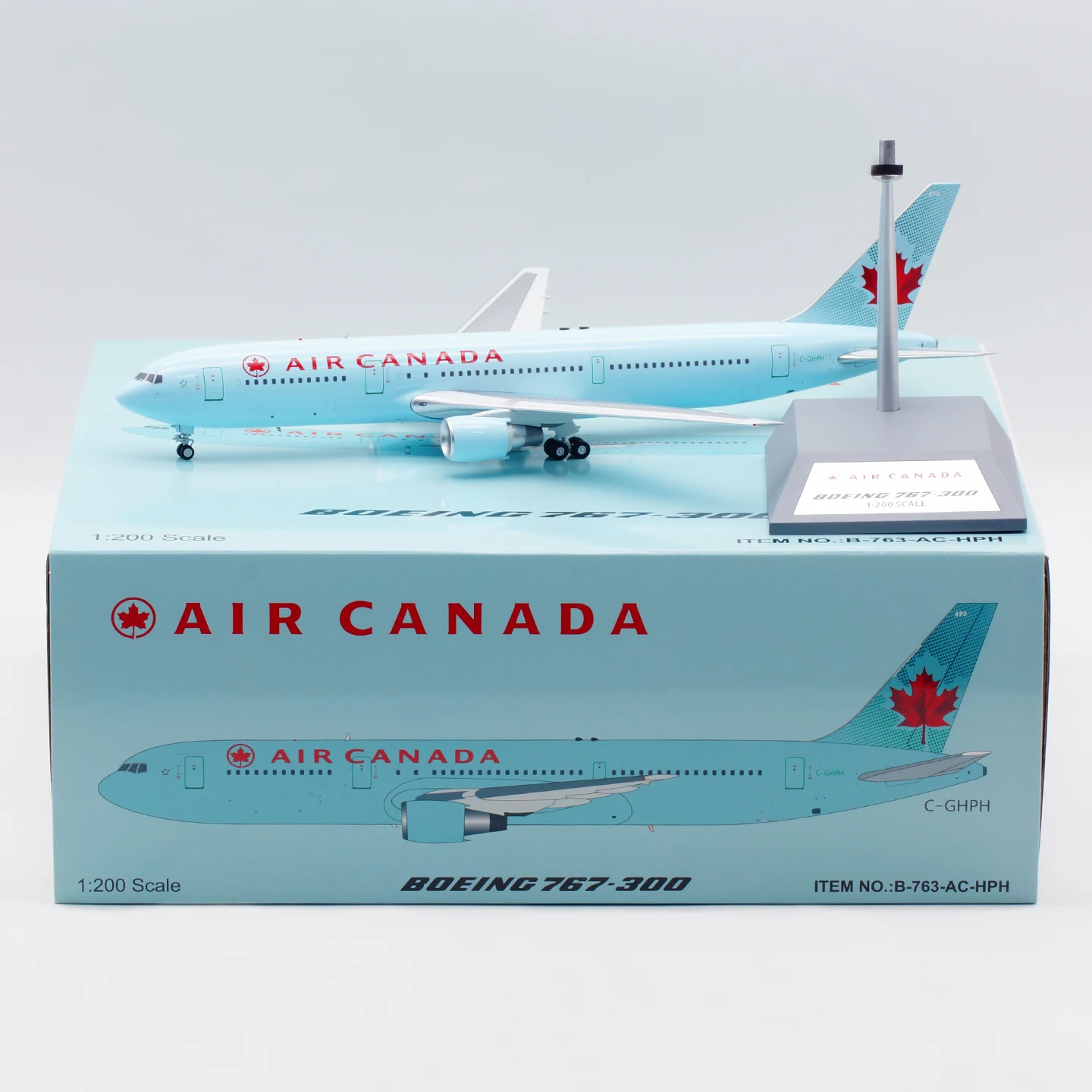 

B-763-AC-HPH Коллекционный самолет из сплава, подарочные модели B, 1:200 AIR CANADA «StarAlliance», Boeing B767-300, литая под давлением модель самолета C-GHPH