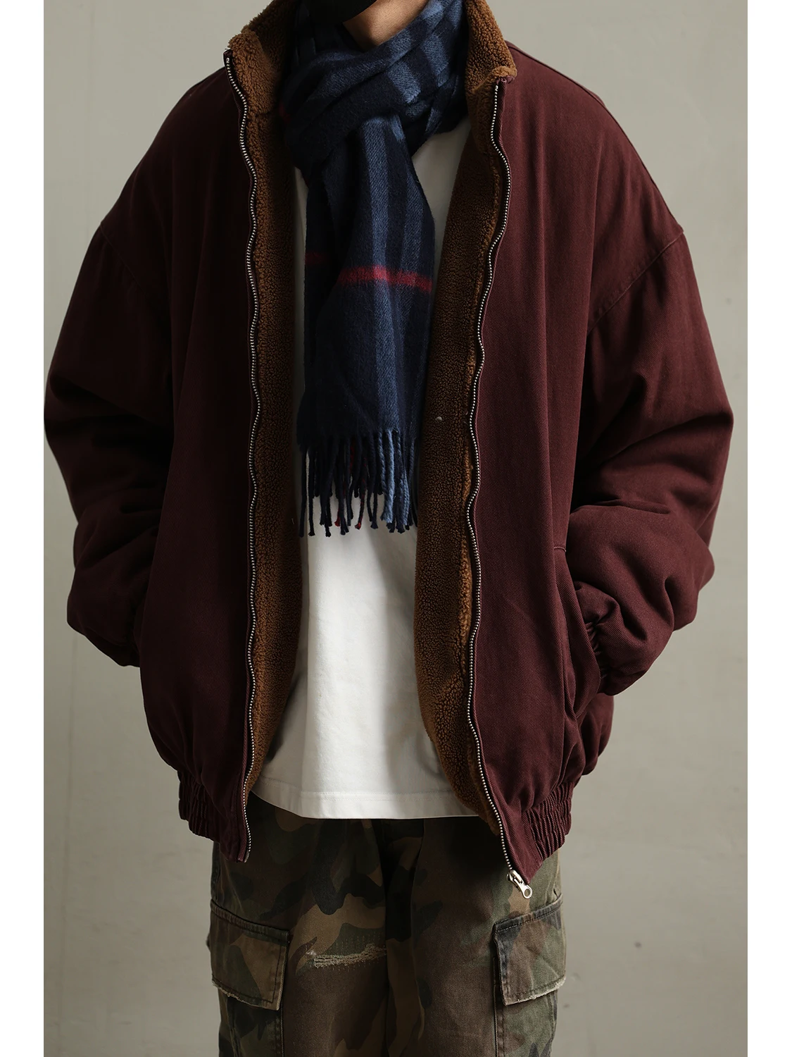 

Мужская демисезонная куртка LH Store в японском ретро-стиле с воротником-стойкой, утепленная овечьей шерстью, модная и теплая