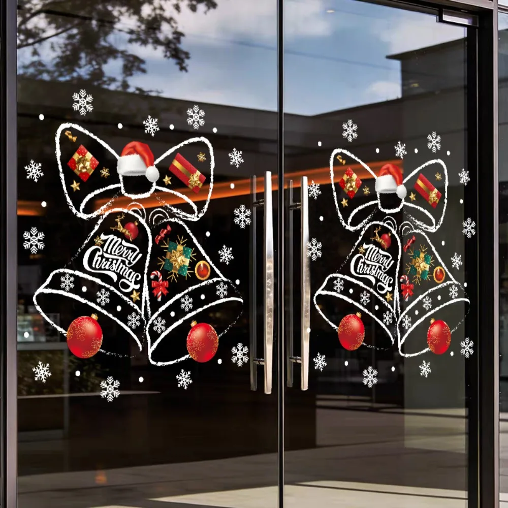 Static-cling Christmas Bell Window Clings Waterproof Large Merry Christmas Window Decal Leaves No Trace Glue Free
