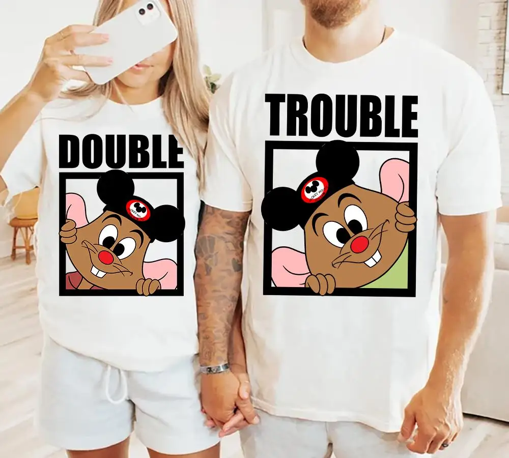 

Персонализированная рубашка Disney Jaq And Gus с двойным проблемами и шляпой Микки, удобная цветная одинаковая футболка для всей семьи Disney