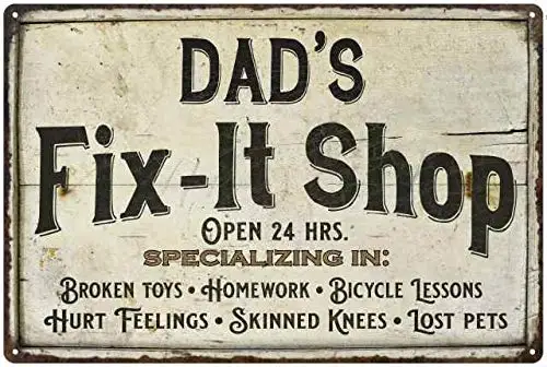Dad's Fix-it Shop Sign Garage Decor Man Cave Vintage Mechanic Wrench Men Dad Grandpa Workshop Decoration Gift 8x12 Metal 20 sign
