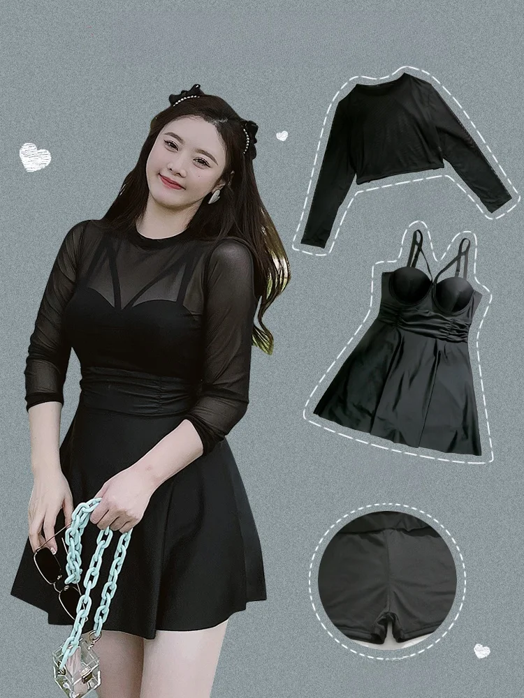 

Pure Desire Sexy Long Sve Swimsuit Women plus Size Conceals Belly Meat Thermal Spring Student Casual Swimwear