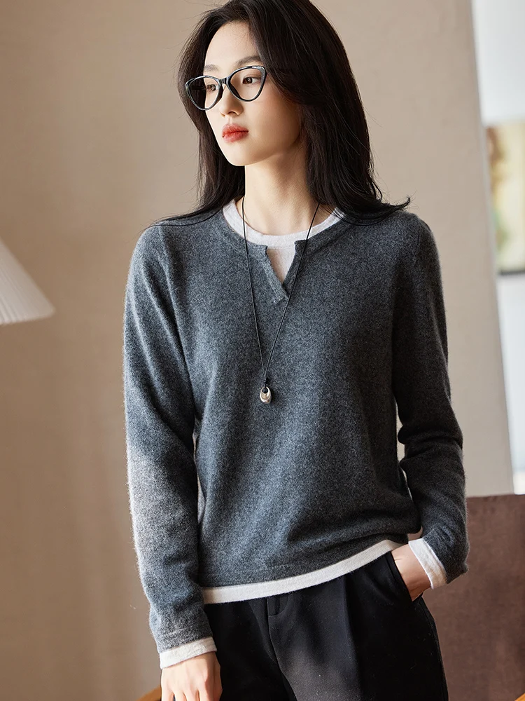 

Spring Autumn Women O-neck 100% Merino Wool Pullover Sweater Long Sleeve High Quality Thin Cashmere Knitwear Basic Clothing Tops