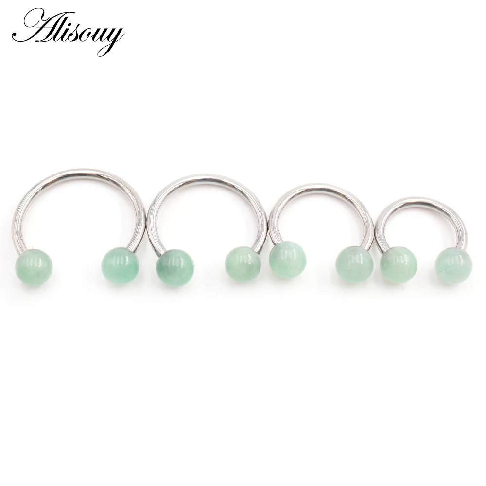 Alisouy 1PC Stainless Steel Natural Stone Horseshoe BCR Captive Septum Nose Ring Ear Guauge Nipple Ring Piercing Body Jewelry image 5
