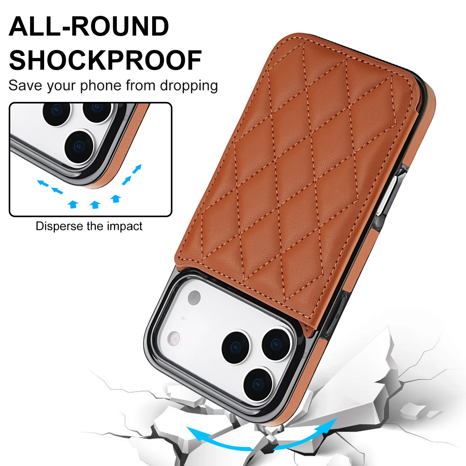 Odporne na wstrząsy skórzane etui-portfel z przegródkami na karty do iPhone 17 Pro Max, 16, 15, 14 Plus, 18 Pro Max, z podstawką i kieszeniami na karty. — zdjęcie produktu 3