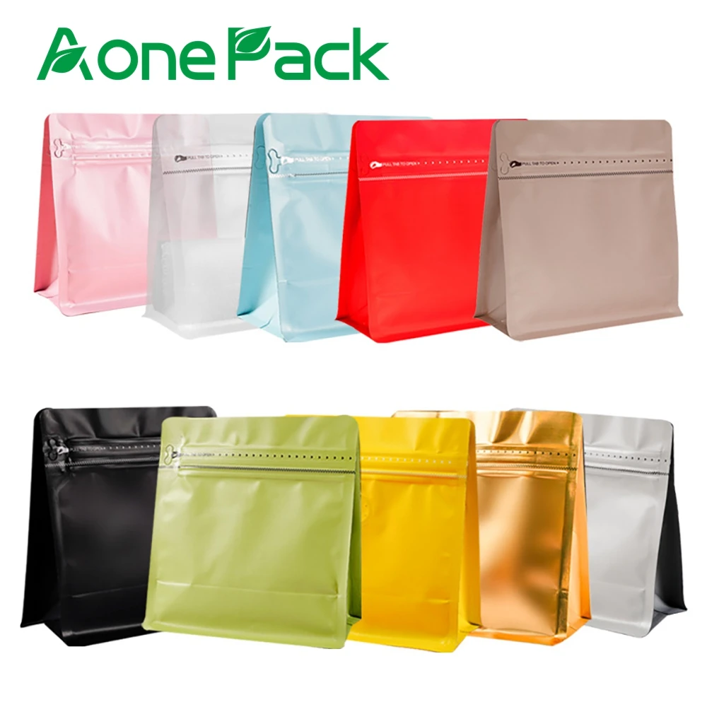 

50PCS High Barrier Aluminum Foil Flat Bottom 150g Coffee Bag With Valve Recycle Side Gusset Packaging Bags Dried Food Pouch