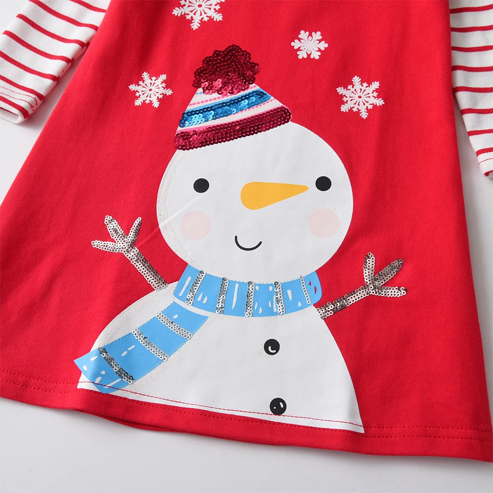Dxton natal meninas vestidos listra manga longa inverno crianças vestido boneco de neve 2024 festa de ano novo algodão crianças trajes