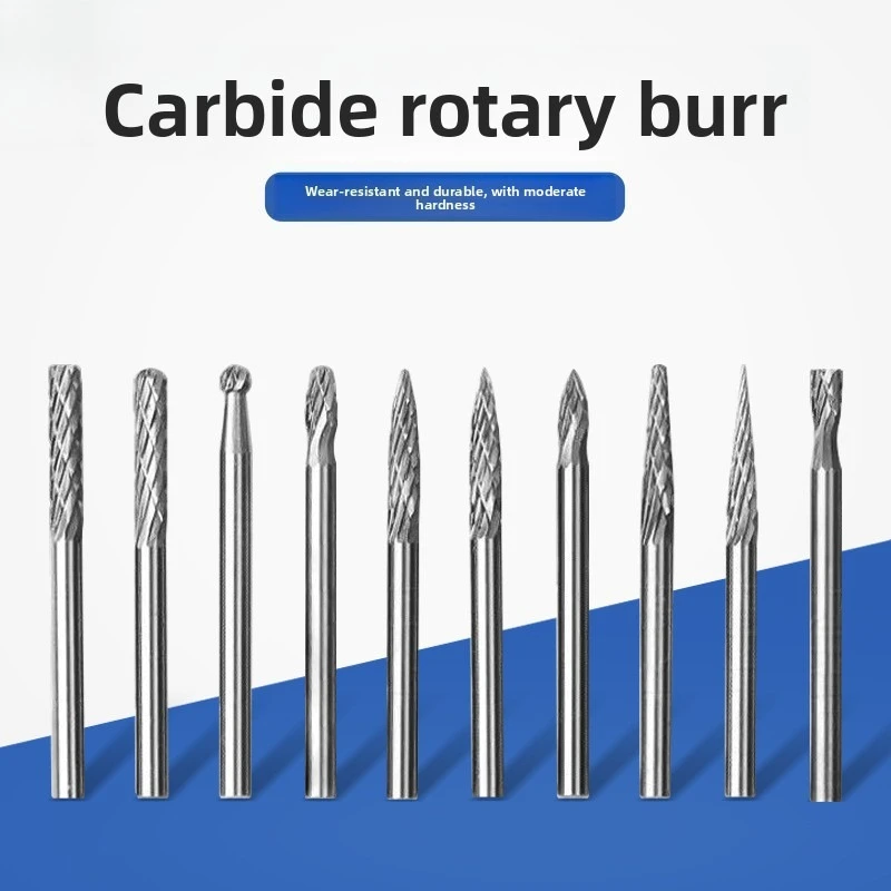 Carbide Rotary File Metal Grinding Drill Tungsten Steel Burr 3*3 Set Milling Bit Wear Resistant 10Pcs Kit