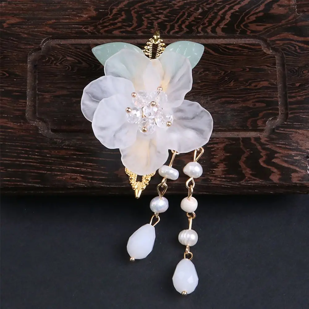 Chinese Style Girls Hair Pin Children Green Leaf Side Clip Wedding Party Duckbill Clip White Crystal Flower Hair Clips