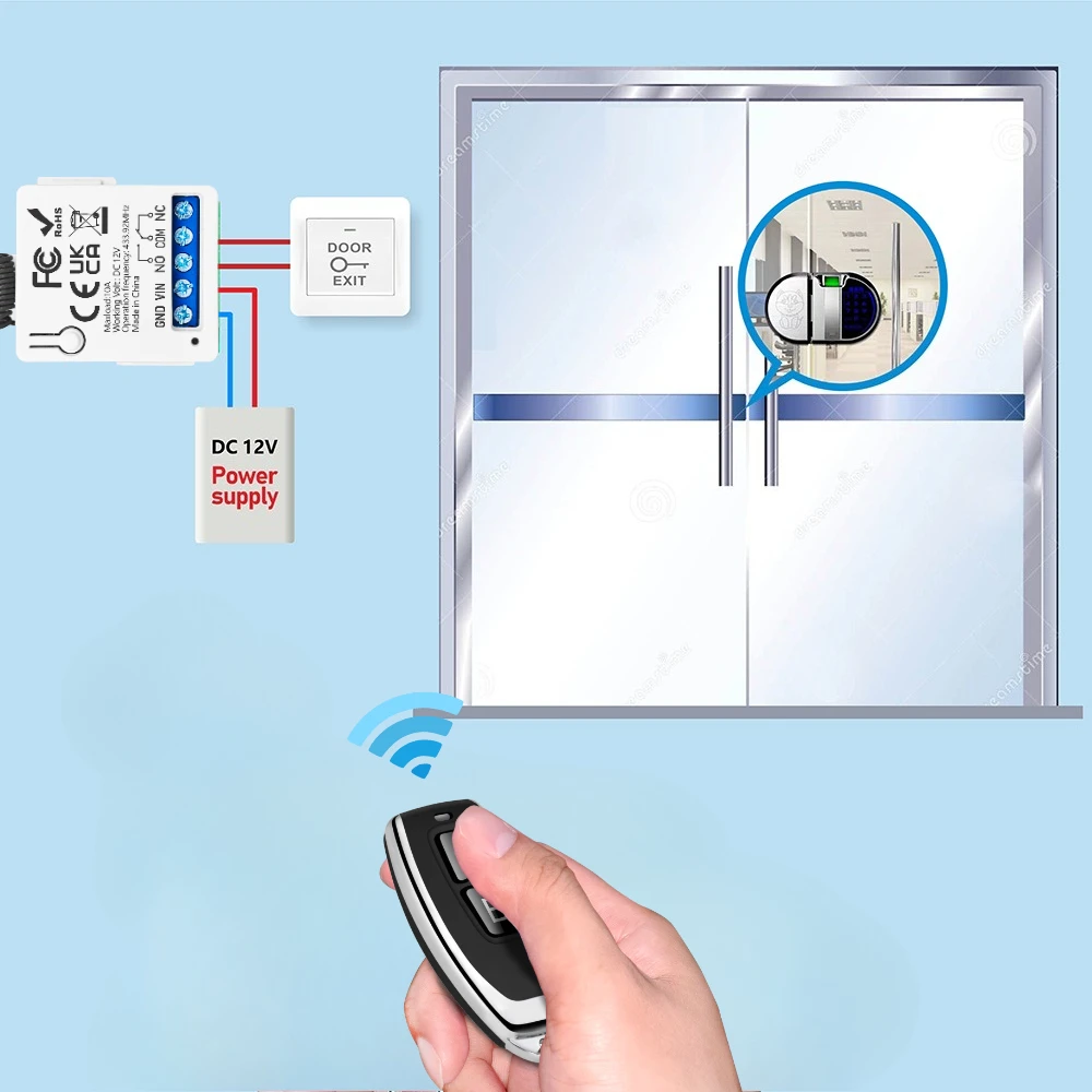 RF433Mhz Remote Control Wireless Switch DC12V 1CH 10A New Relay Receiver and AB Transmitter For Garage Door Electromagnetic Lock