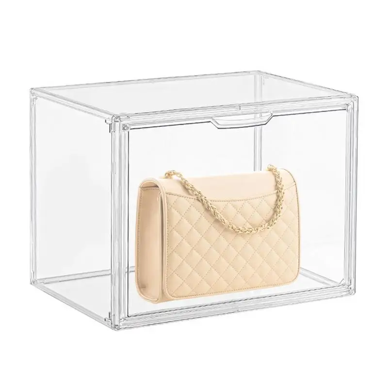 

Clear Purse Storage Box Transparent Handbag Wallets Books Storage Organizer Luxury Stackable Display Rack With Magnetic Door