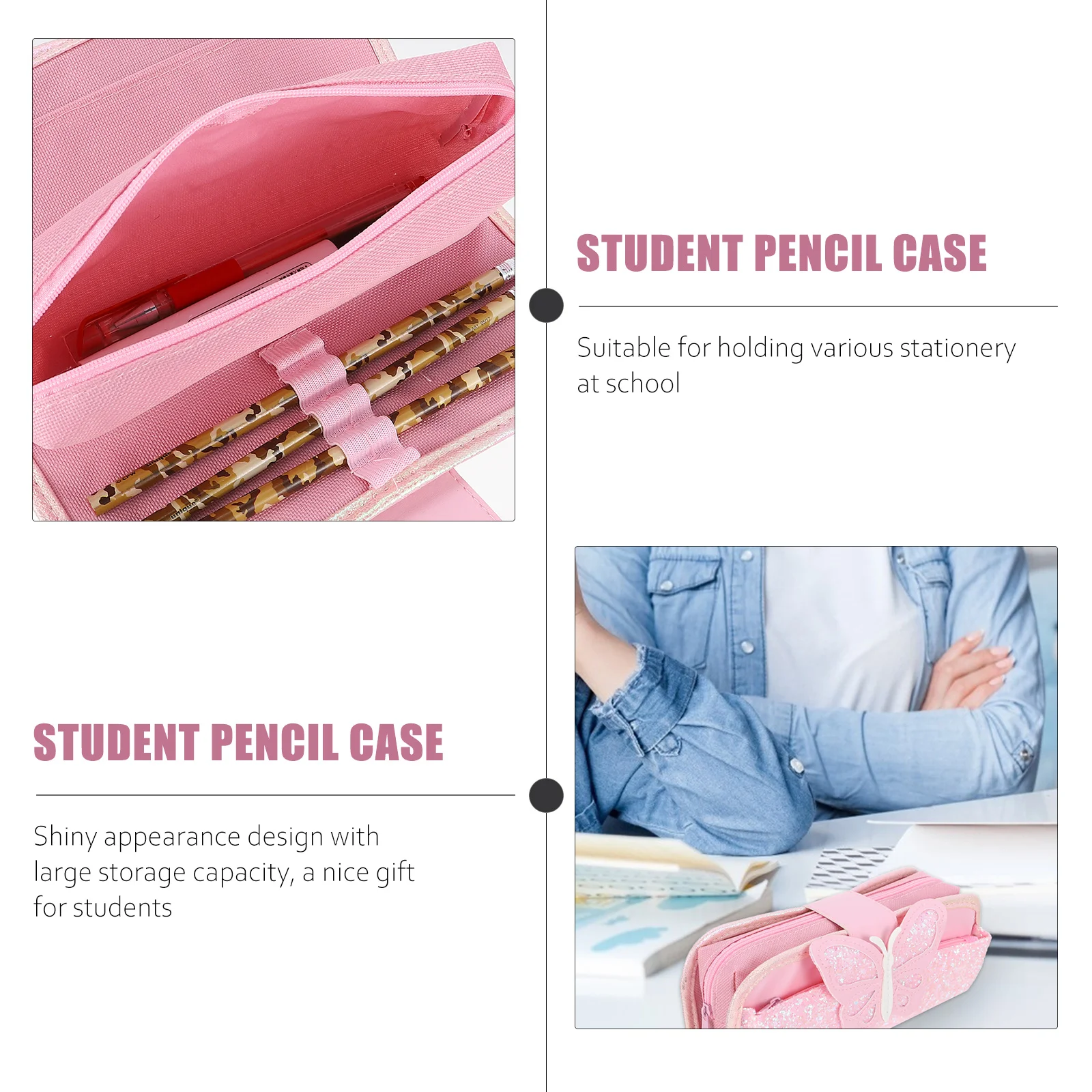 

Pencil Case Stationery Bag Butterflies Design Zipper Closure Large Capacity Storage For School Office Supplies Student Organizer