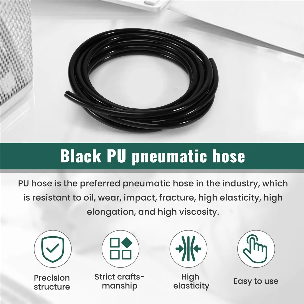 【A03R】 6mm x 4mm Pneumatic Air Compressor PU Hose Pipe 3 Meters Black