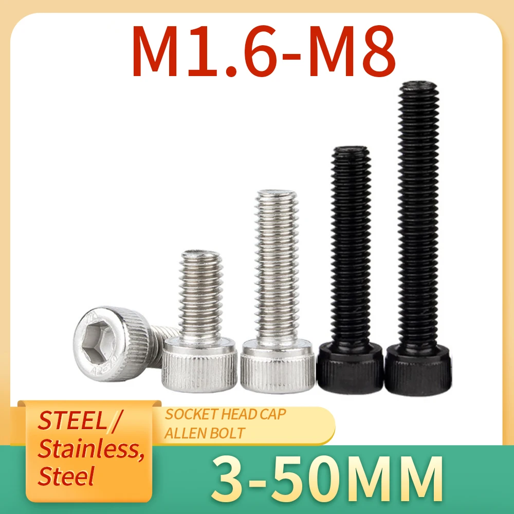 

5/10/50Pcs M1.6 M2 M2.5 M3 M4 M5 M6 M8 A2-70 304 Stainless Steel grade 12.9 steel Hexagon Hex Socket Head Cap Allen Bolt Screw