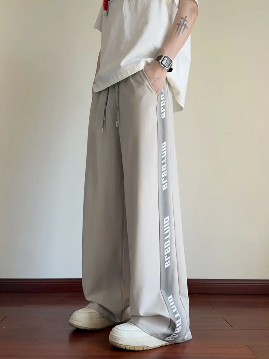 

Мужские летние тонкие спортивные повседневные брюки American Sle adient Ice Silk с прямым кроем, модные, сшитые из разных тканей, свободные, широкие, длинные