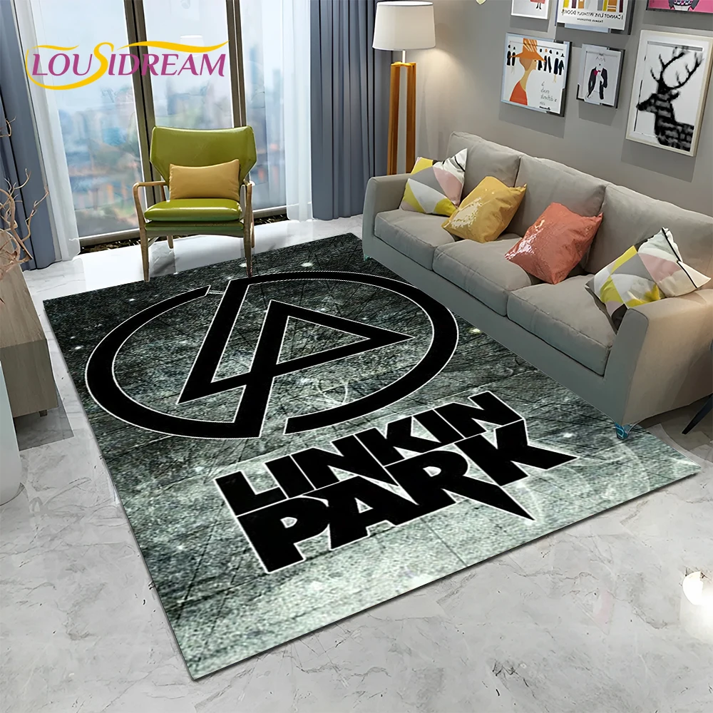 3D Retro Rock Band L-Linkin Park Logo Carpet Rug for Home Living Room Bedroom Sofa Doormat Decor,kid Area Rug Non-slip Floor Mat