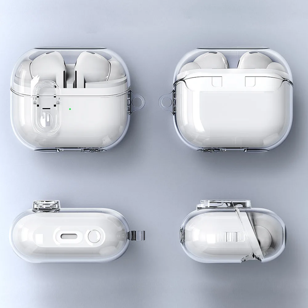 غطاء شفاف بقفل أمان جديد لهاتف سامسونج جالاكسي بادز 3 فوندا لهاتف جالاكسي بادز باز 3 برو حافظة شفافة مضادة للصدمات مع خطاف