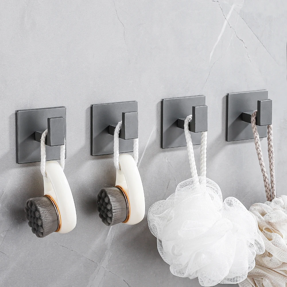 Gray Self-Adhesive Wall Hooks Home Hanging Coat Clothes Hanger Key Holder Shower Hook Bathroom Kitchen Towels Rack 1-4Pcs